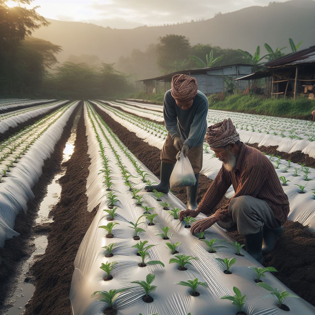 Farmer Using Mulch Plastic