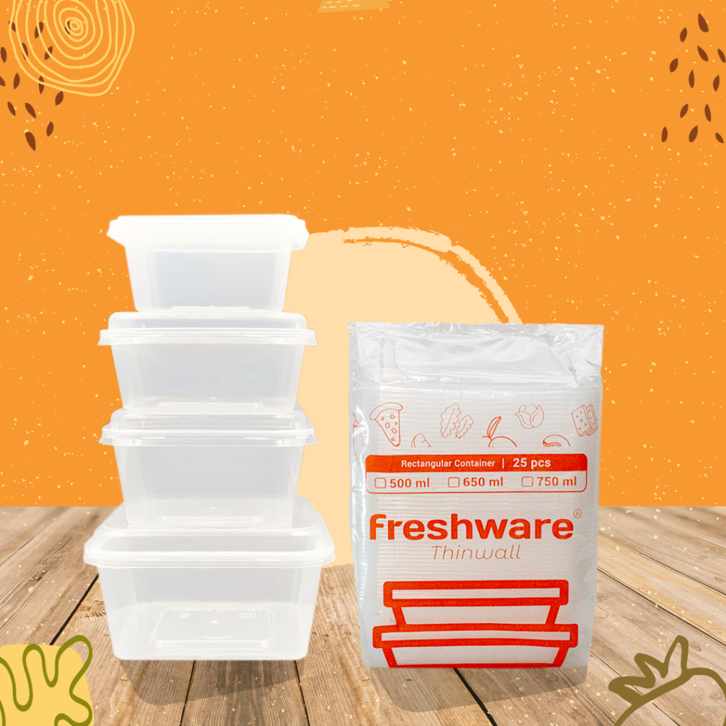 Freshware thinwall containers in several sizes with lids