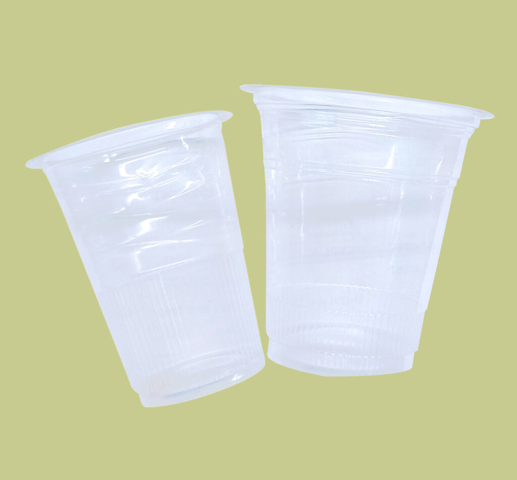 Two clear Tulip plastic cups