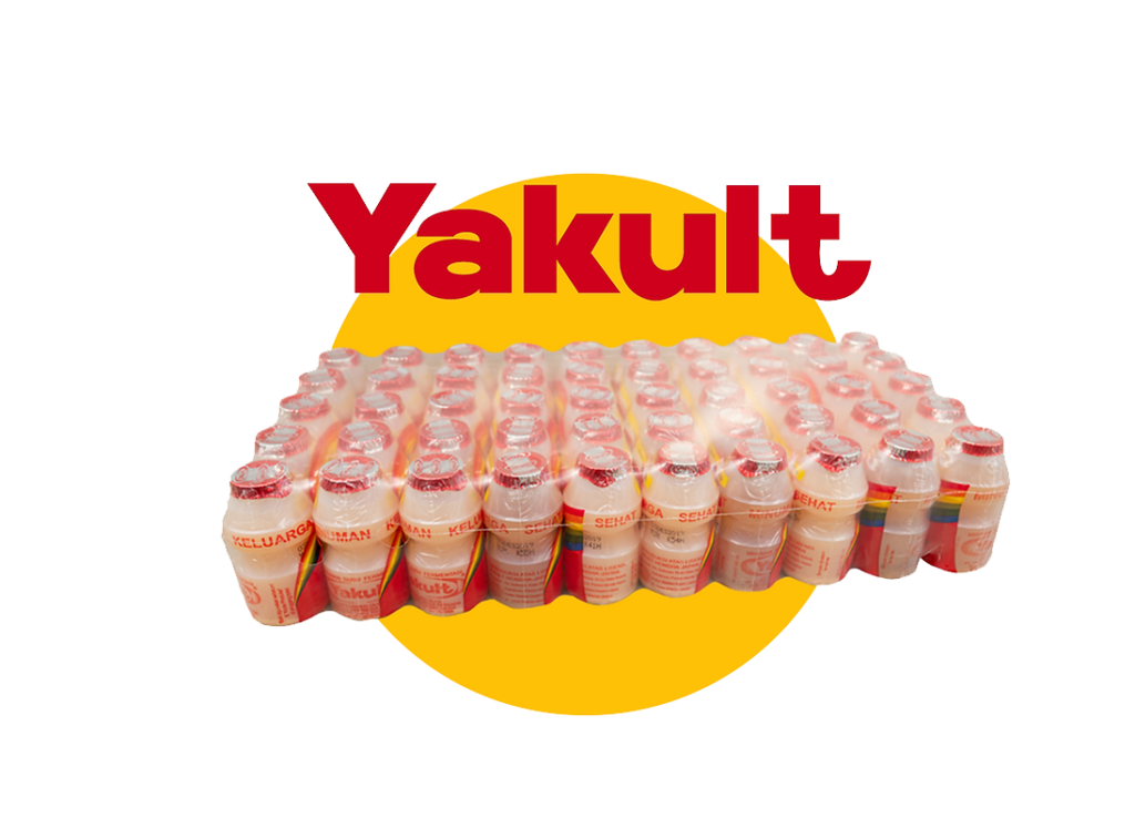 Yakult bottles bundled in shrink wrap