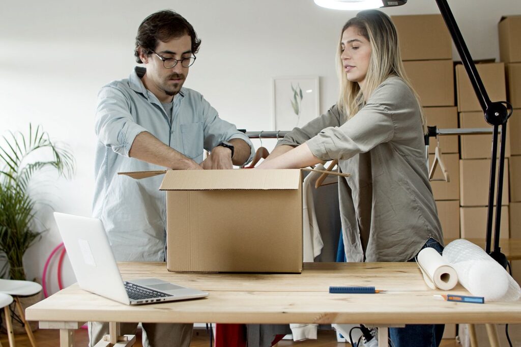 Small business team packing online orders